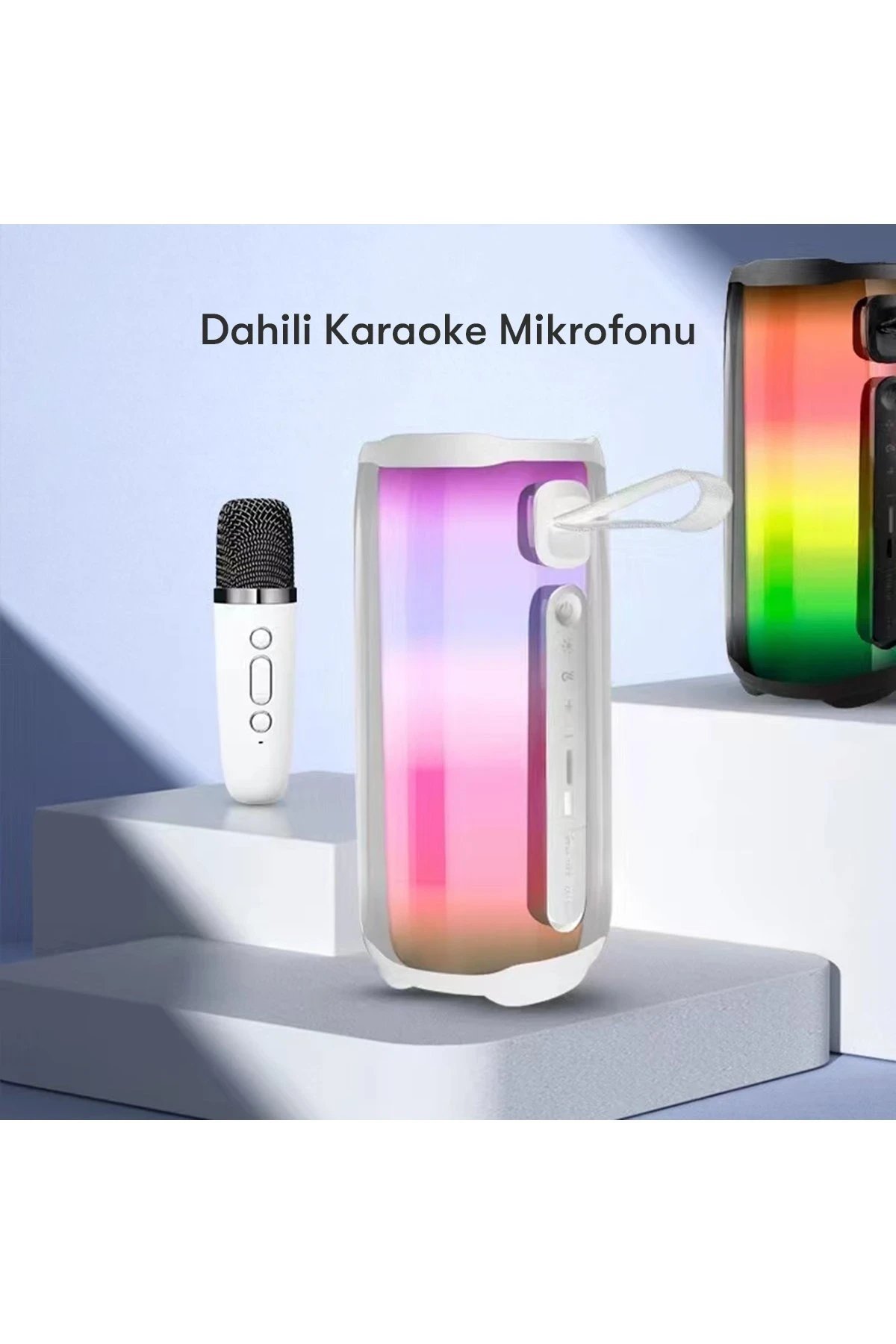 Pluse 5 Mikrofonlu RGB Kablosuz Hoparlör - Beyaz-(5796) - Görsel 2