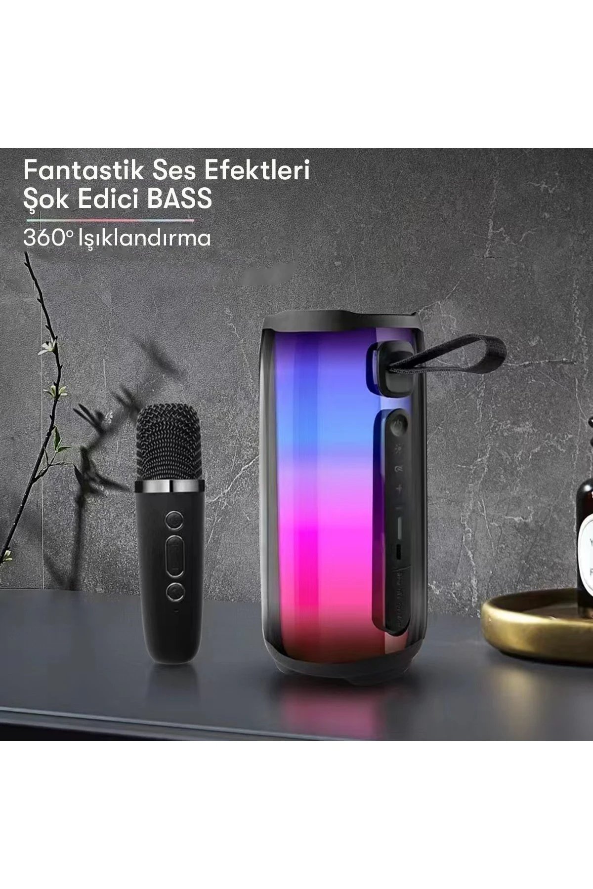 Pluse 5 Mikrofonlu RGB Kablosuz Hoparlör - Beyaz-(5796) - Görsel 3