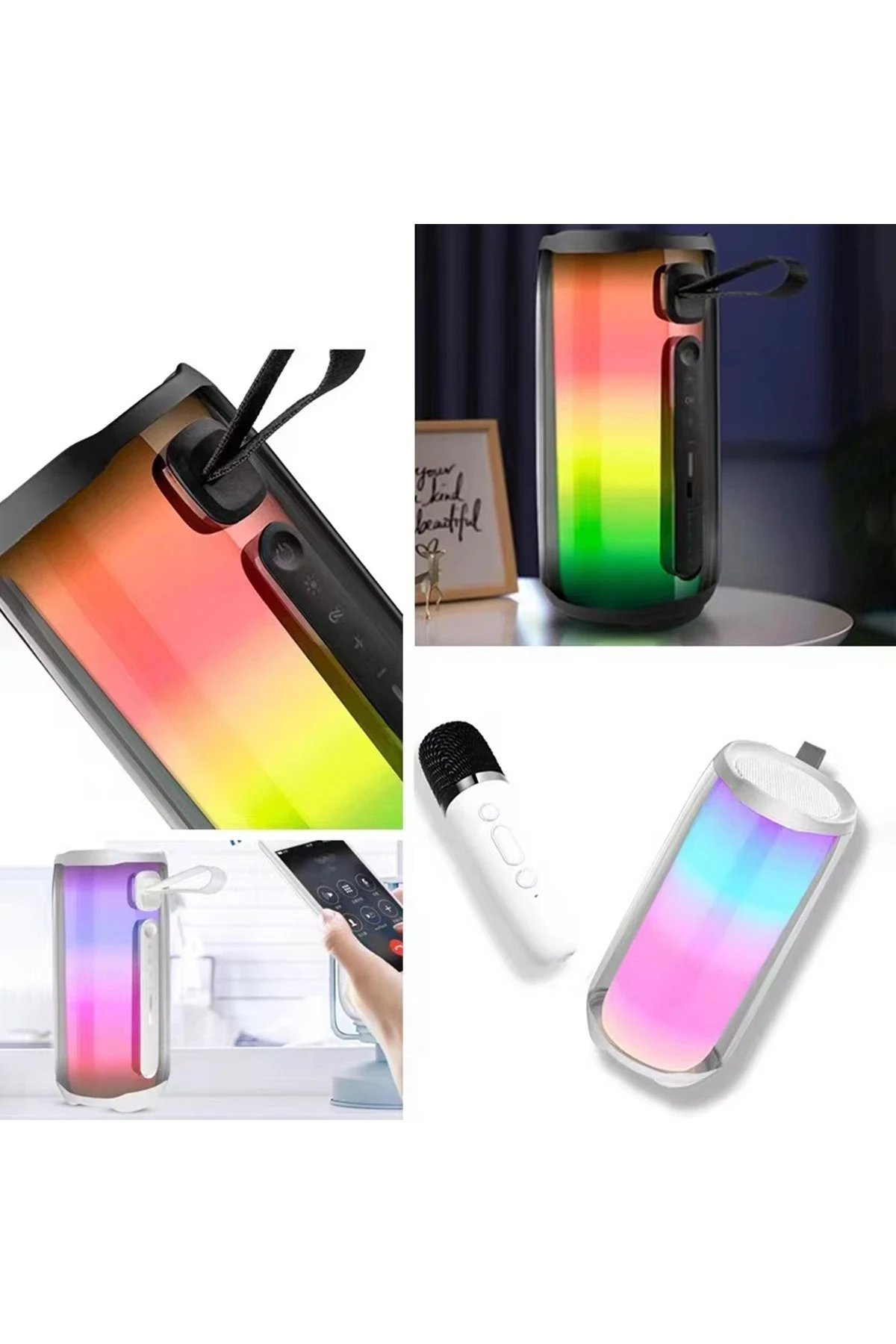 Pluse 5 Mikrofonlu RGB Kablosuz Hoparlör - Beyaz-(5796) - Görsel 5