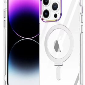iPhone 15 Pro Max Kılıf Magneticsafe Standlı Kapak - Şeffaf-(5796)