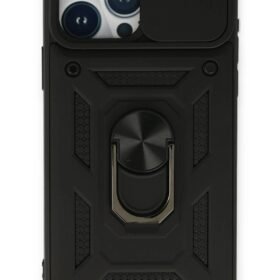 iPhone 15 Pro Kılıf Pars Lens Yüzüklü Silikon - Siyah-(5796)