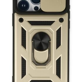 iPhone 15 Pro Kılıf Pars Lens Yüzüklü Silikon - Gold-(5796)