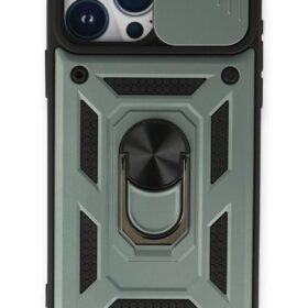 iPhone 15 Pro Kılıf Pars Lens Yüzüklü Silikon - Yeşil-(5796)