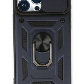 iPhone 15 Pro Max Kılıf Pars Lens Yüzüklü Silikon - Lacivert-(5796)