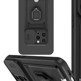 iPhone 15 Pro Kılıf Zuma Kartvizitli Yüzüklü Silikon - Siyah-(5796)