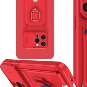 iPhone 15 Pro Kılıf Zuma Kartvizitli Yüzüklü Silikon - Kırmızı-(5796)