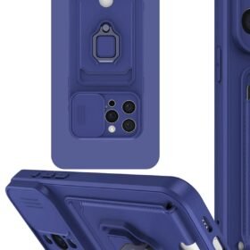 iPhone 15 Pro Kılıf Zuma Kartvizitli Yüzüklü Silikon - Lacivert-(5796)