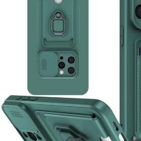 iPhone 15 Pro Kılıf Zuma Kartvizitli Yüzüklü Silikon - Yeşil-(5796)