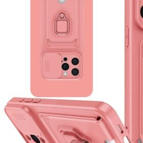 iPhone 15 Pro Kılıf Zuma Kartvizitli Yüzüklü Silikon - Pembe-(5796)