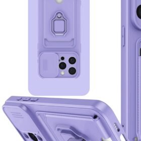 iPhone 15 Pro Kılıf Zuma Kartvizitli Yüzüklü Silikon - Lila-(5796)