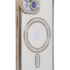 iPhone 15 Kılıf Joke Simli Magneticsafe Kılıf - Gold-(5796)