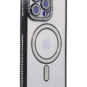 iPhone 15 Pro Kılıf Joke Simli Magneticsafe Kılıf - Siyah-(5796)