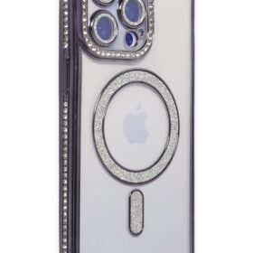 iPhone 15 Pro Kılıf Joke Simli Magneticsafe Kılıf - Derin Mor-(5796)