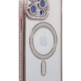 iPhone 15 Pro Kılıf Joke Simli Magneticsafe Kılıf - Pembe-(5796)