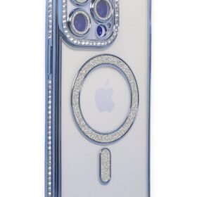 iPhone 15 Pro Max Kılıf Joke Simli Magneticsafe Kılıf - Mavi-(5796)