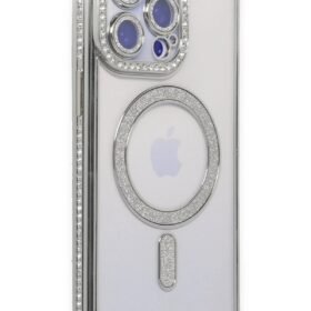 iPhone 15 Pro Max Kılıf Joke Simli Magneticsafe Kılıf - Gümüş-(5796)