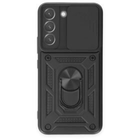 Samsung Galaxy S23 Kılıf Pars Lens Yüzüklü Silikon - Siyah-(5796)