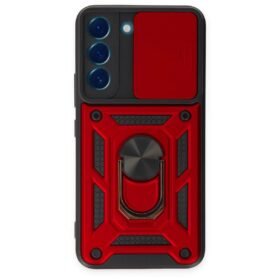 Samsung Galaxy S23 Kılıf Pars Lens Yüzüklü Silikon - Kırmızı-(5796)