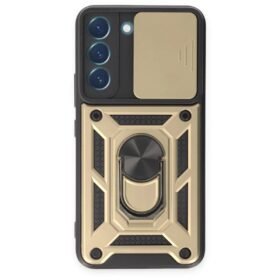 Samsung Galaxy S23 Kılıf Pars Lens Yüzüklü Silikon - Gold-(5796)