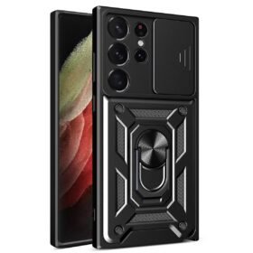 Samsung Galaxy S23 Ultra Kılıf Pars Lens Yüzüklü Silikon - Siyah-(5796)