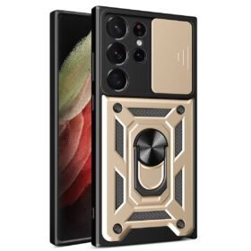 Samsung Galaxy S23 Ultra Kılıf Pars Lens Yüzüklü Silikon - Gold-(5796)