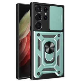 Samsung Galaxy S23 Ultra Kılıf Pars Lens Yüzüklü Silikon - Yeşil-(5796)