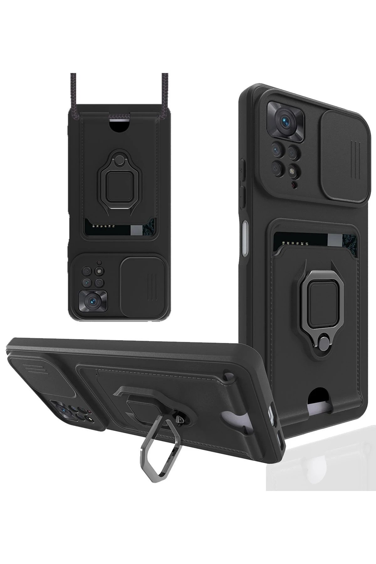 Xiaomi Redmi Note 12 Pro 4G Kılıf Zuma Kartvizitli Yüzüklü Silikon - Siyah-(5796)