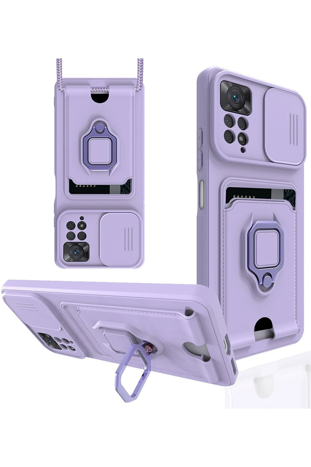 Xiaomi Redmi Note 12 Pro 4G Kılıf Zuma Kartvizitli Yüzüklü Silikon - Lila-(5796)