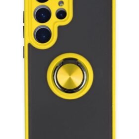 Samsung Galaxy S23 Ultra Kılıf Montreal Yüzüklü Silikon Kapak - Sarı-(5796)