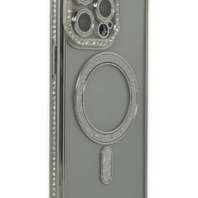 iPhone 15 Pro Kılıf Joke Simli Magneticsafe Kılıf - Gri-(5796)