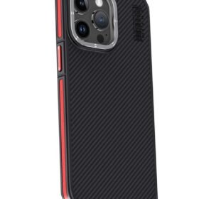 iPhone 15 Pro Kılıf Aramid 600D Kevlar Karbon Fiber Magsafe Kapak - Kırmızı-(5796)