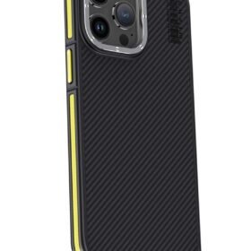 iPhone 15 Pro Max Kılıf Aramid 600D Kevlar Karbon Fiber Magsafe Kapak - Sarı-(5796)