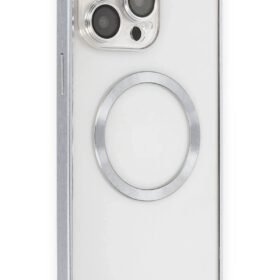 iPhone 15 Pro Max Kılıf Metal Bumper Magneticsafe Kapak - Gri-(5796)