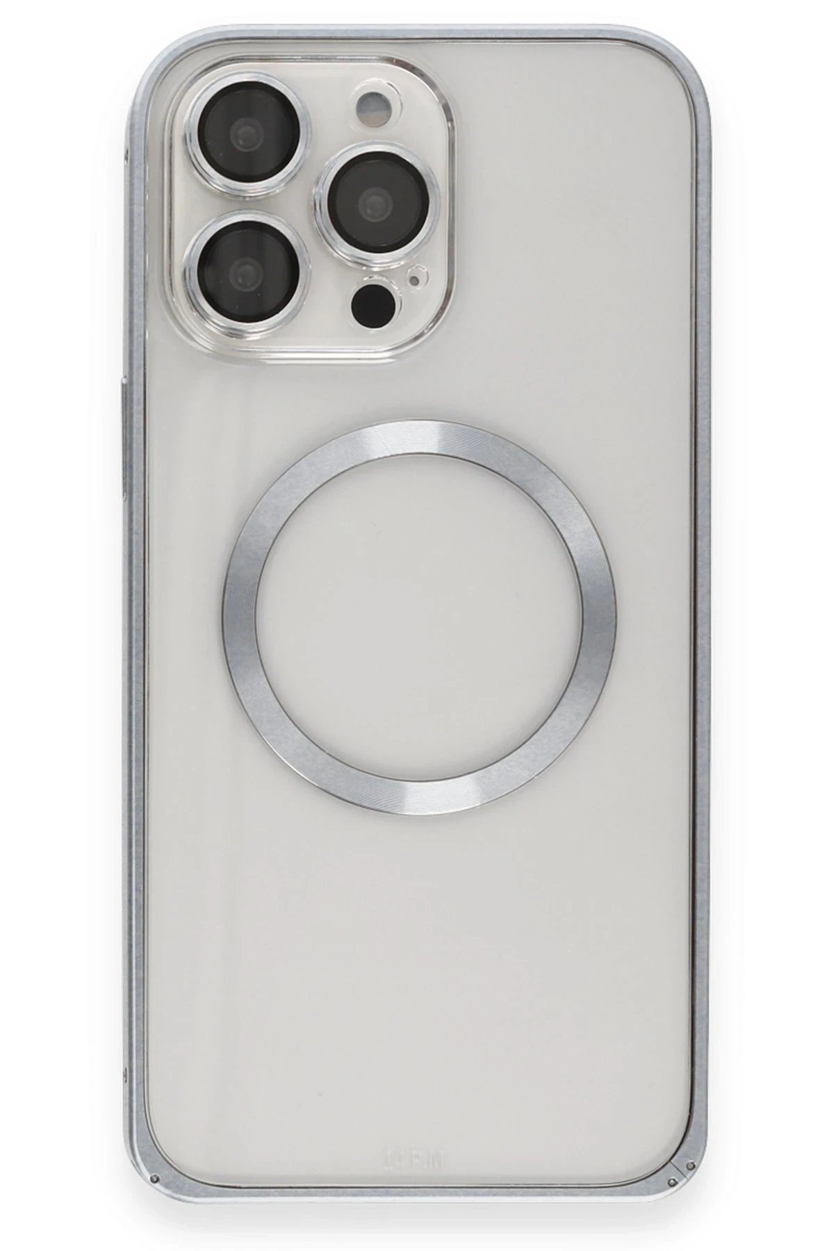 iPhone 15 Pro Max Kılıf Metal Bumper Magneticsafe Kapak - Gri-(5796) - Görsel 2