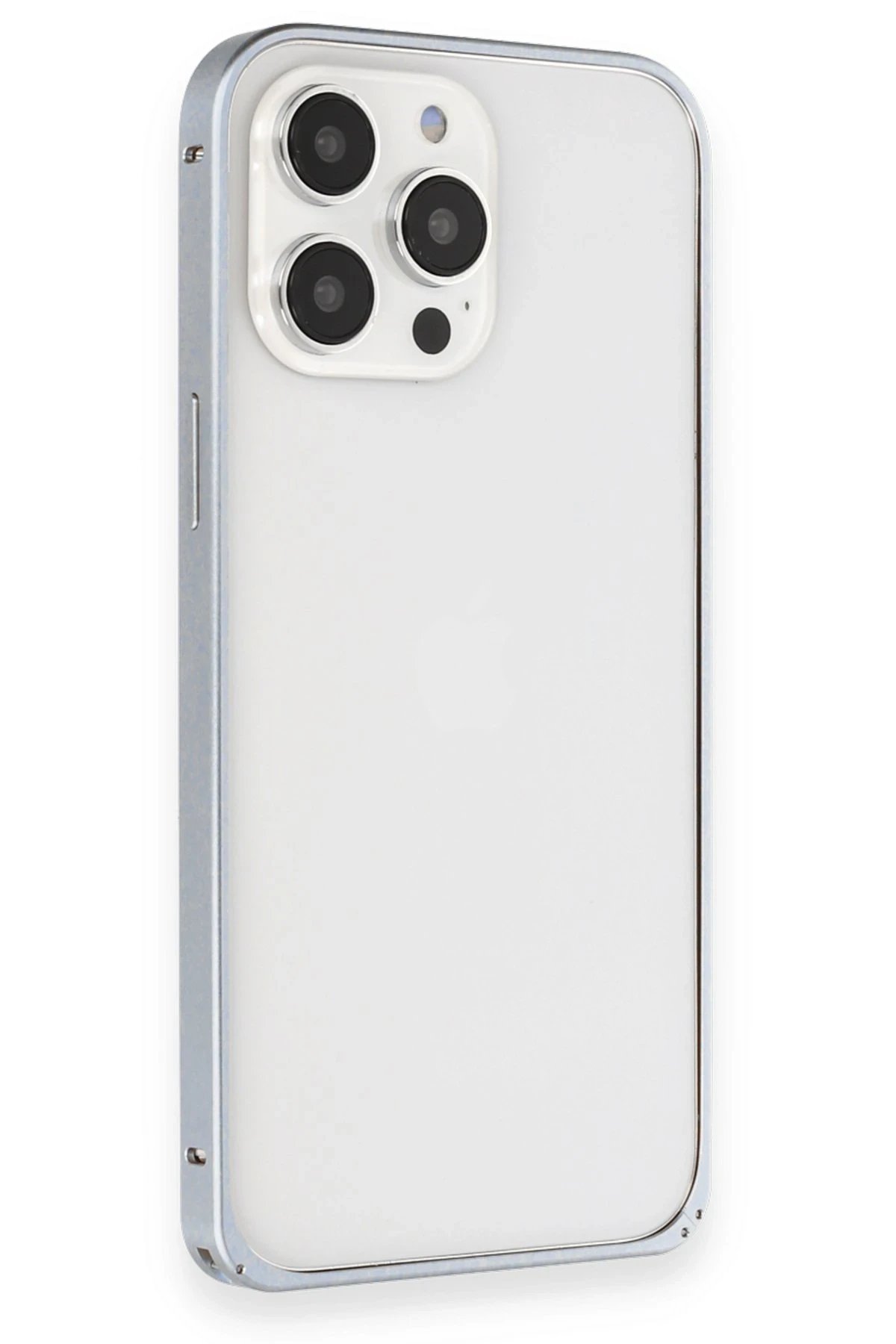 iPhone 15 Pro Max Kılıf Metal Bumper Magneticsafe Kapak - Gri-(5796) - Görsel 3