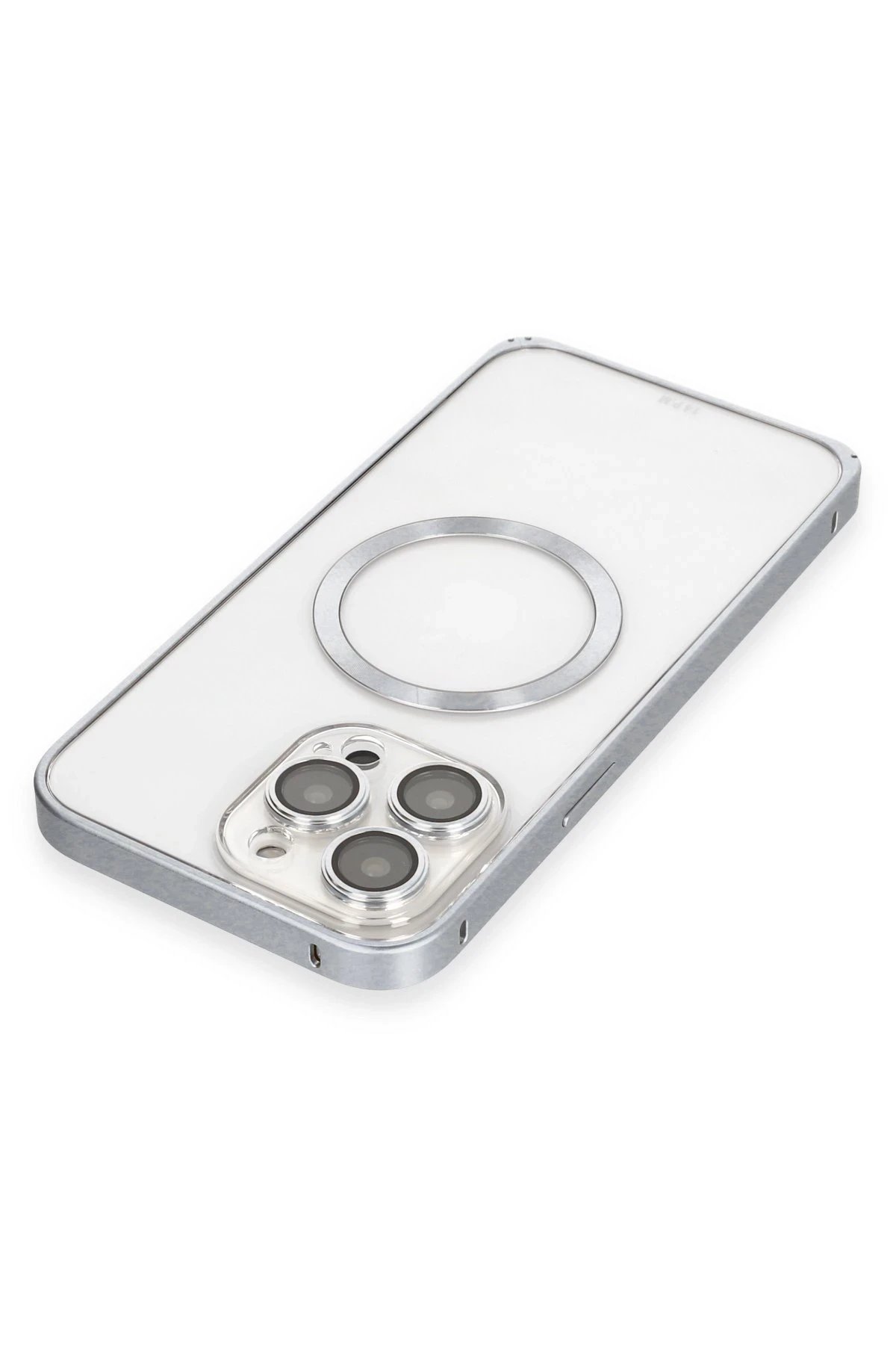 iPhone 15 Pro Max Kılıf Metal Bumper Magneticsafe Kapak - Gri-(5796) - Görsel 4