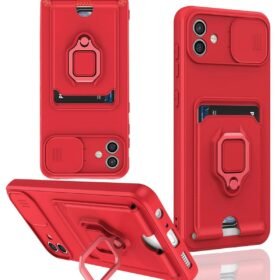 Samsung Galaxy A05 Kılıf Zuma Kartvizitli Yüzüklü Silikon - Kırmızı-(5796)