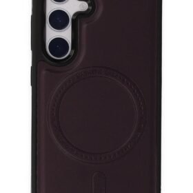 Samsung Galaxy S24 Kılıf Ozzi Magsafe Deri Kapak - Derin Mor-(5796)