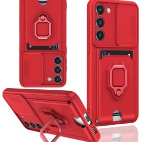 Samsung Galaxy S24 Plus Kılıf Zuma Kartvizitli Yüzüklü Silikon - Kırmızı-(5796)