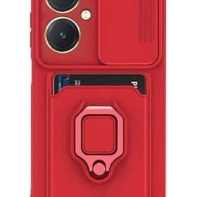Vivo Y27 Kılıf Zuma Kartvizitli Yüzüklü Silikon - Kırmızı-(5796)