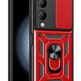 Vivo Y17S Kılıf Pars Lens Yüzüklü Silikon - Kırmızı-(5796)