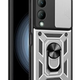 Vivo Y17S Kılıf Pars Lens Yüzüklü Silikon - Gümüş-(5796)