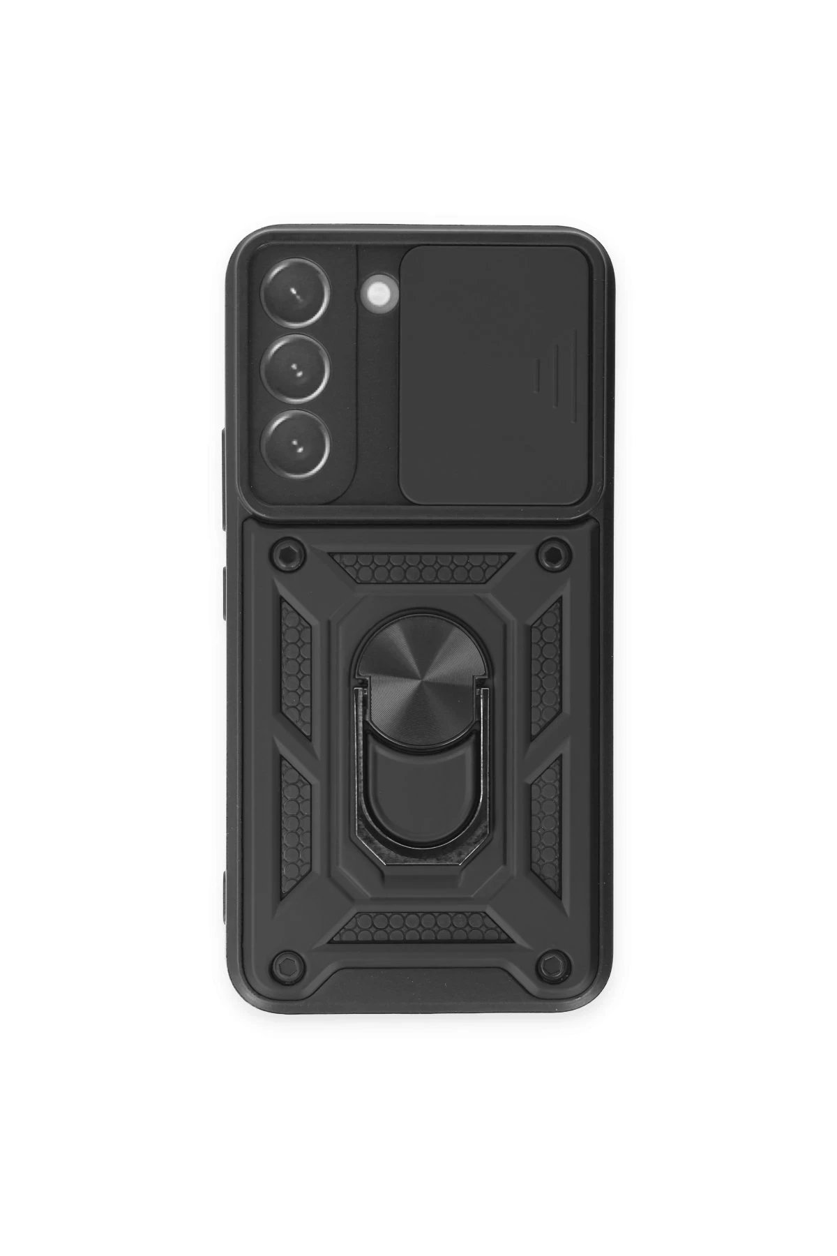 Samsung Galaxy S24 Kılıf Pars Lens Yüzüklü Silikon - Siyah-(5796)