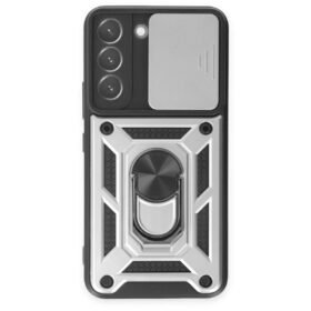 Samsung Galaxy S24 Kılıf Pars Lens Yüzüklü Silikon - Gümüş-(5796)