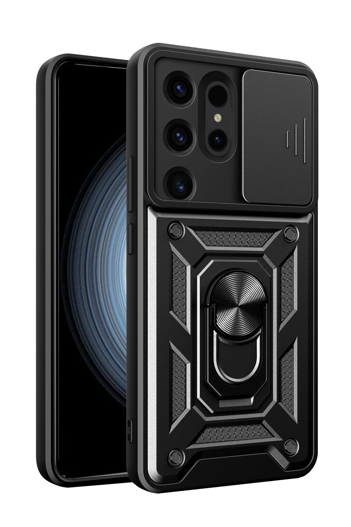 Samsung Galaxy S24 Ultra Kılıf Pars Lens Yüzüklü Silikon - Siyah-(5796)