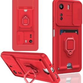 Xiaomi Redmi 13C Kılıf Zuma Kartvizitli Yüzüklü Silikon - Kırmızı-(5796)