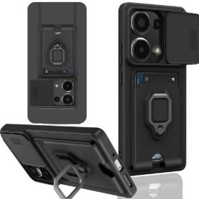 Xiaomi Redmi Note 13 Pro 4G Kılıf Zuma Kartvizitli Yüzüklü Silikon - Siyah-(5796)