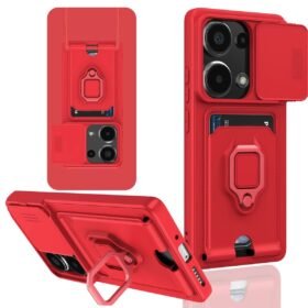 Xiaomi Redmi Note 13 Pro 4G Kılıf Zuma Kartvizitli Yüzüklü Silikon - Kırmızı-(5796)