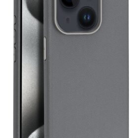 iPhone 15 Kılıf Wonder Deri Magsafe Kapak - Titan Gri-(5796)