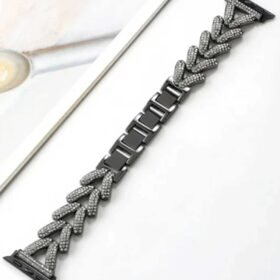 Apple Watch 38mm Node Taşlı Kordon - Siyah-(5796)
